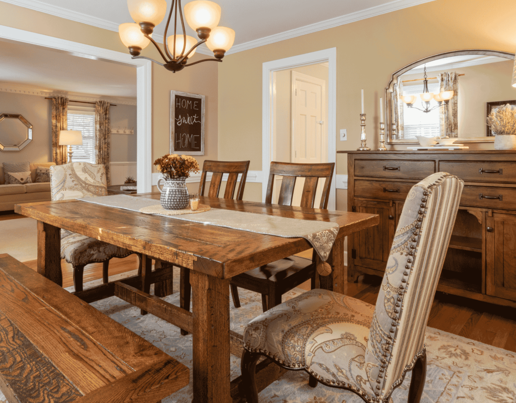 Professional short term rental and Airbnb cleaning service in Indianapolis by Indy Cleans, featuring a spotless dining area.